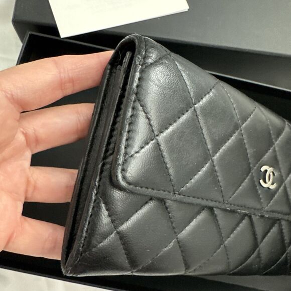 CHANEL Flap Wallet Quilted Black Silver Tone Hardware W/box - Picture 6 of 16